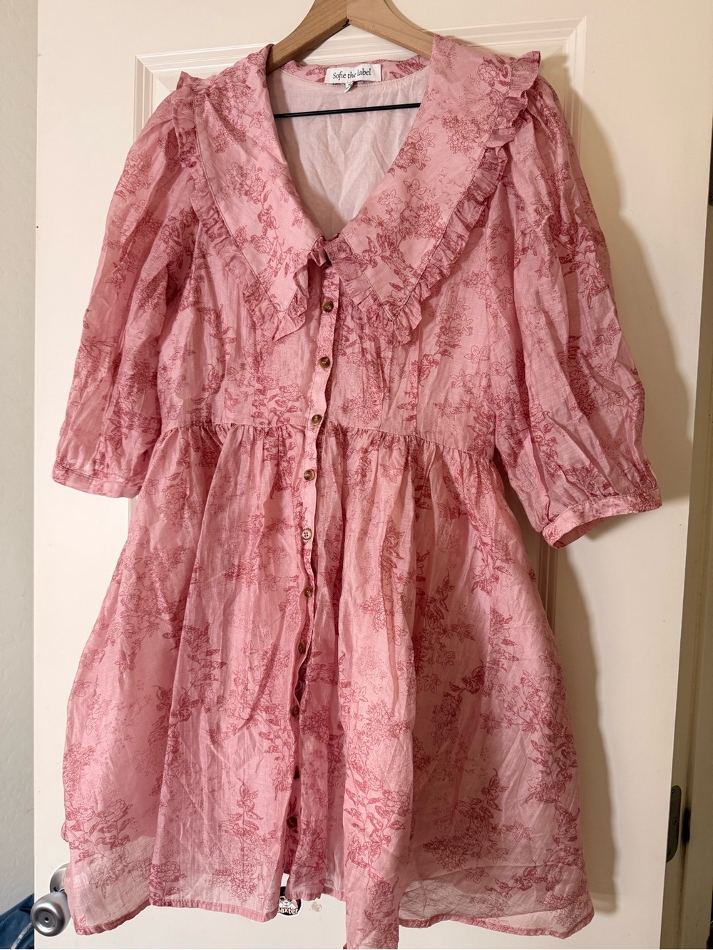 Women’s Soft Pink Ruffle-Trim Button-Front Dress